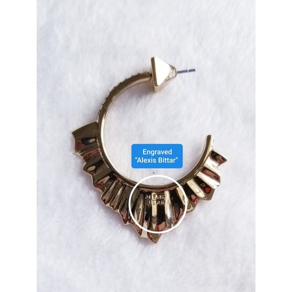 ALEXIS BITTAR crystal-encrusted pleated ruffle hoop engraved pierced earrings - Picture 8 of 10